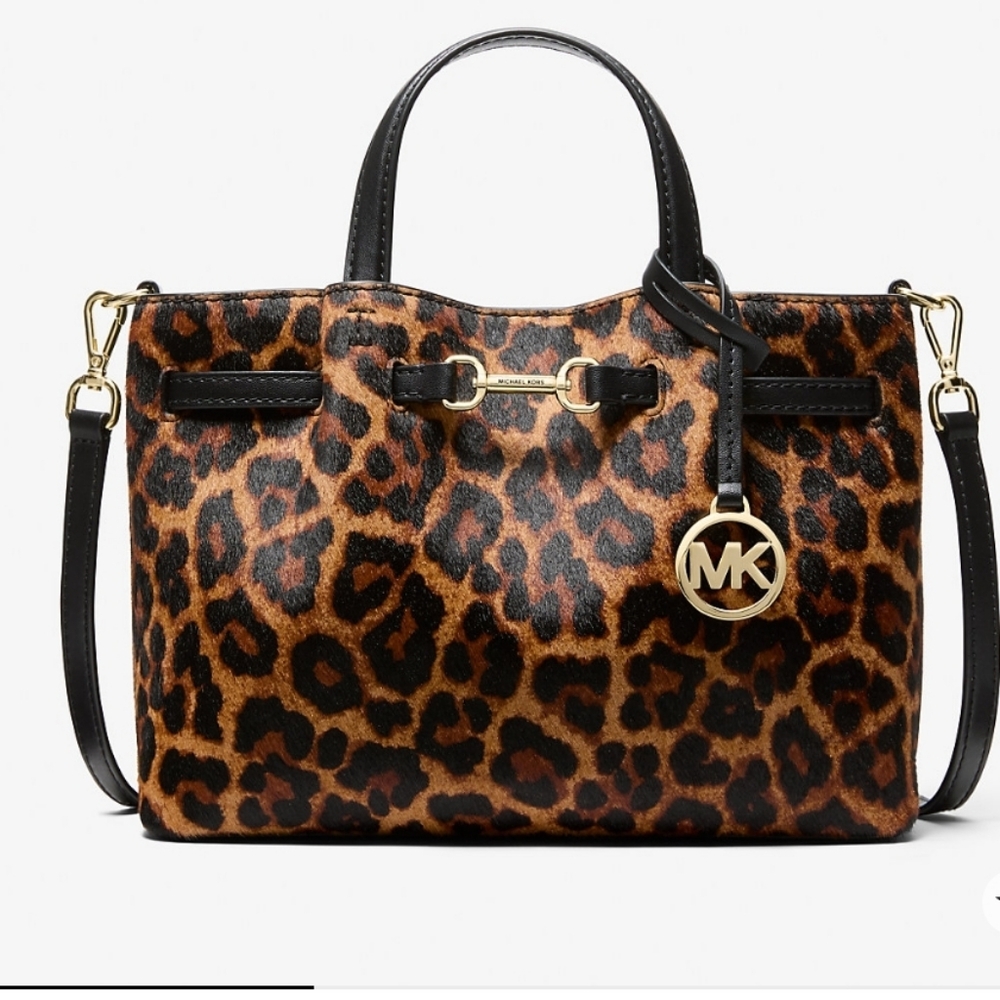 Michael Kors Carson Leopard Calf Hair Satchel NWT